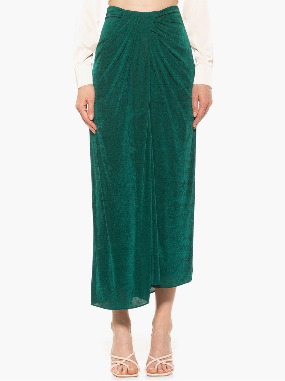 Alexia Admor Emerald Green Draped Midi Skirt | Business Casual | Dressy | Date